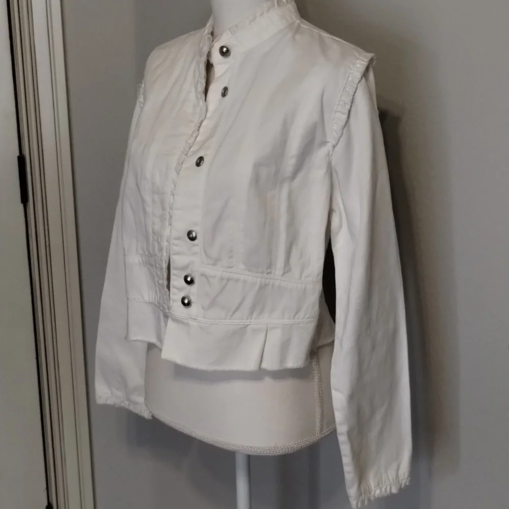bcih White Jean Jacket Size Large Raw Edges Cropped - Picture 4 of 10